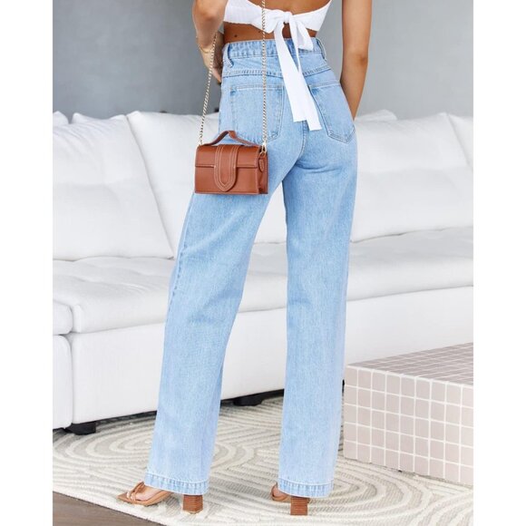 Women's Baggy High Waisted Straight Leg Denim Jeans Casual Street Wear - Picture 2 of 4